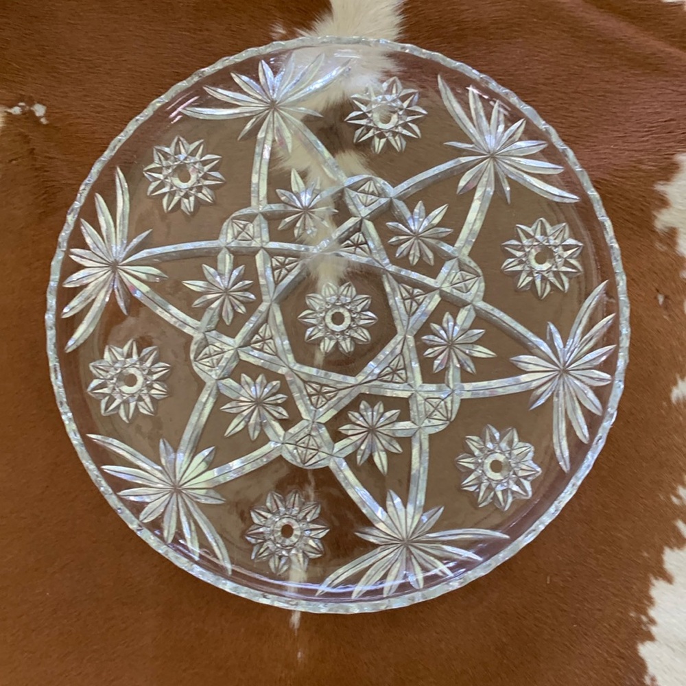 Vintage Anchor Hocking Star Of David Early‎ American Prescut Cake Platter 13.5”